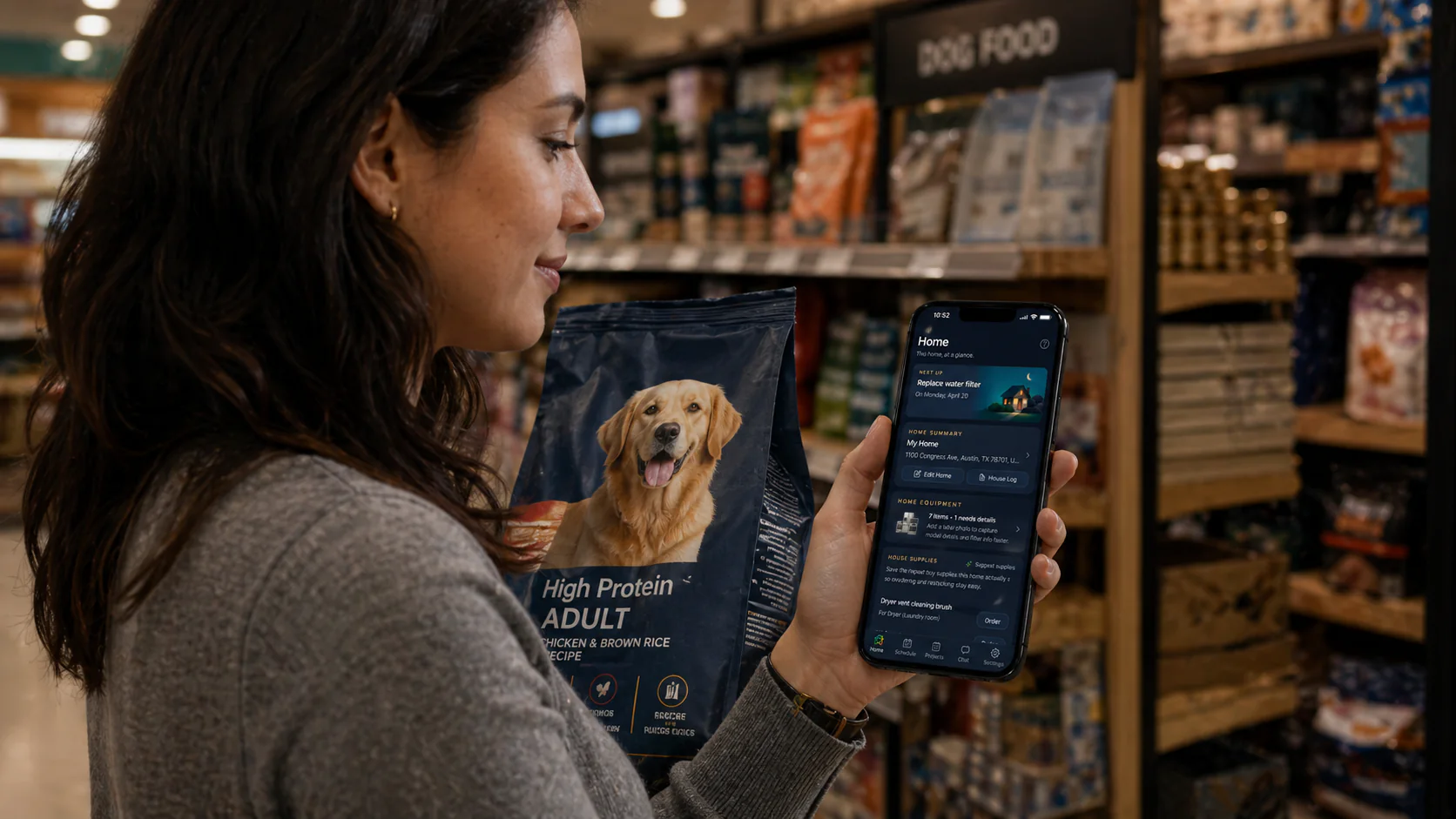 Reordering home supplies with Heart Of The House on a phone